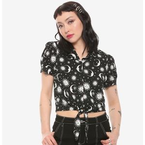 Black & White Celestial Girls Tie-Front Button-Up